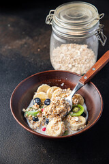 oatmeal porridge fruit meal snack on the table copy space food background