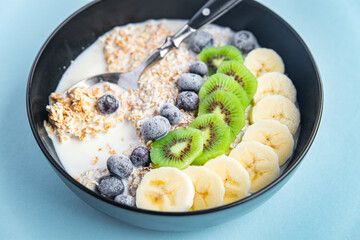 oatmeal porridge fruit meal snack on the table copy space food background