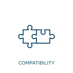 compatibility icon. Thin linear compatibility outline icon isolated on white background. Line vector compatibility sign, symbol for web and mobile. - obrazy, fototapety, plakaty