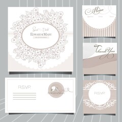 wedding invitations card with flowers, rsvp card, menu design