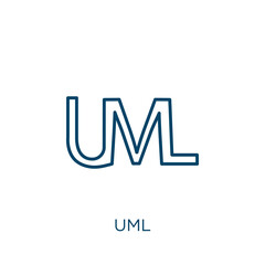 uml icon. Thin linear uml outline icon isolated on white background. Line vector uml sign, symbol for web and mobile. - obrazy, fototapety, plakaty