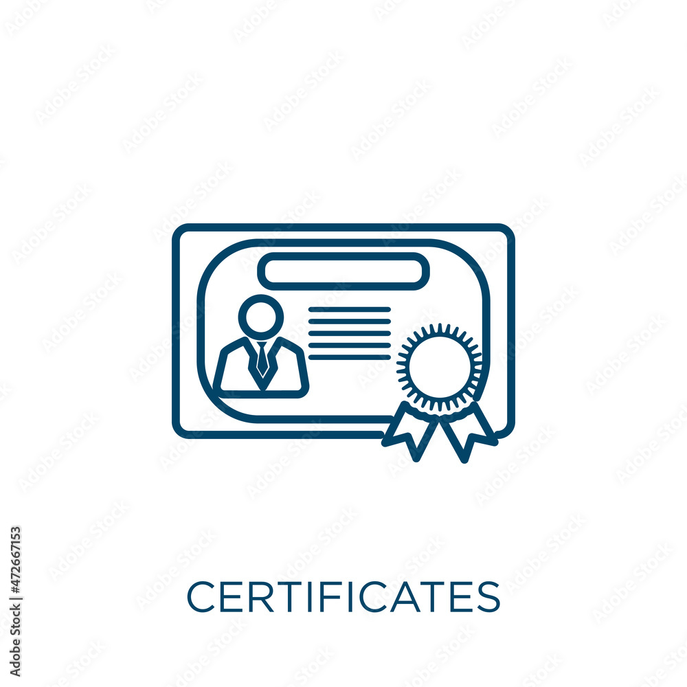Poster certificates icon. thin linear certificates outline icon isolated on white background. line vector c