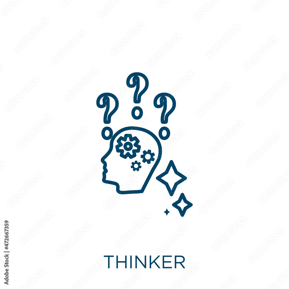 Poster thinker icon. thin linear thinker outline icon isolated on white background. line vector thinker sig