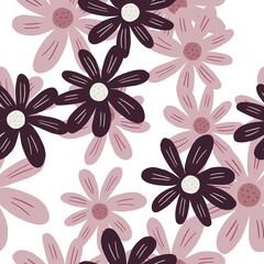 Pink ditsy flowers seamless pattern isolated on white background. Pretty botanical backdrop.
