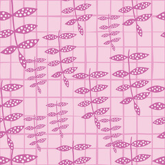 Creative pink branch seamless pattern. Simple botanical backdrop. Abstract floral ornament.