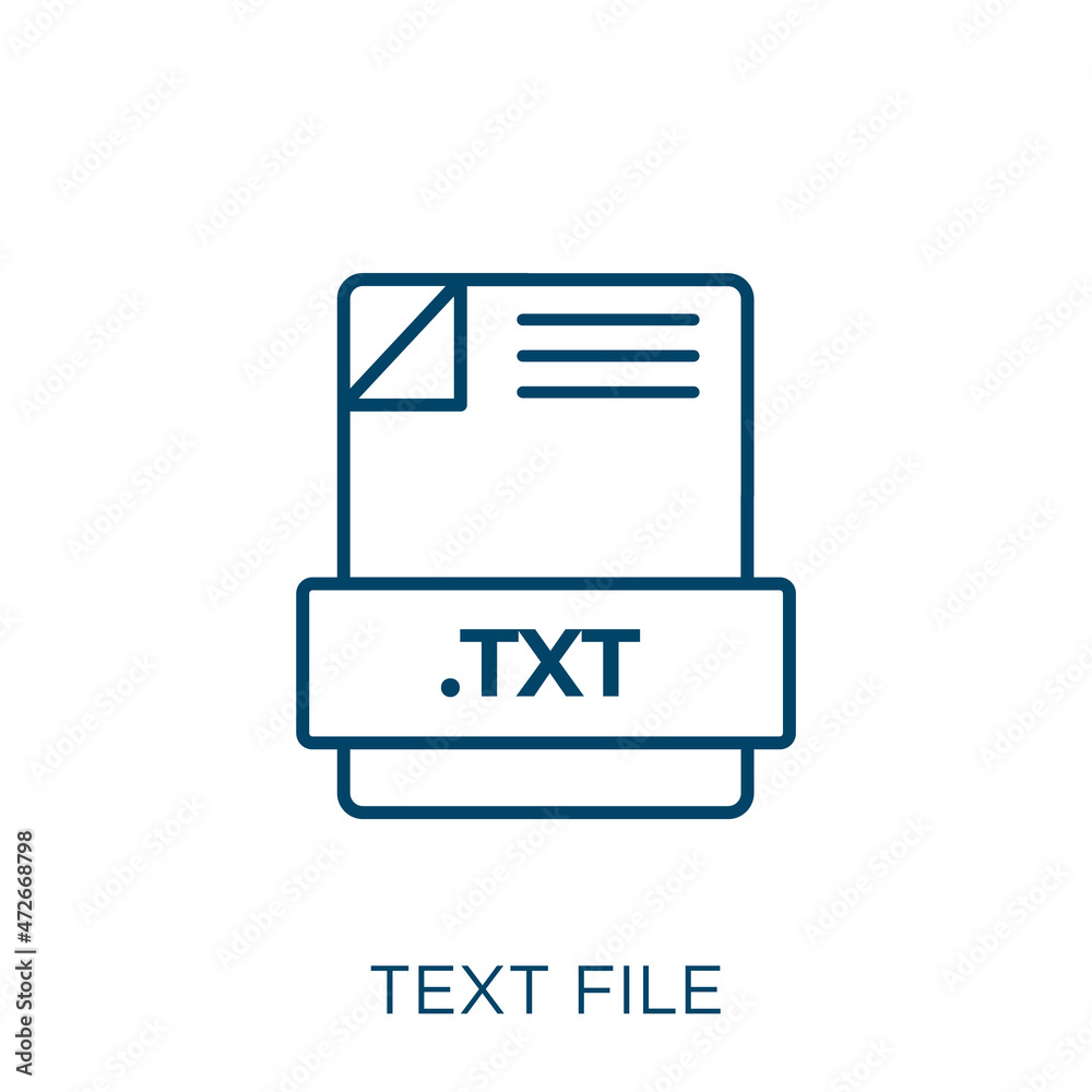 Poster text file icon. thin linear text file outline icon isolated on white background. line vector text fi