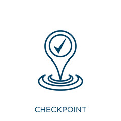 checkpoint icon. Thin linear checkpoint outline icon isolated on white background. Line vector checkpoint sign, symbol for web and mobile.