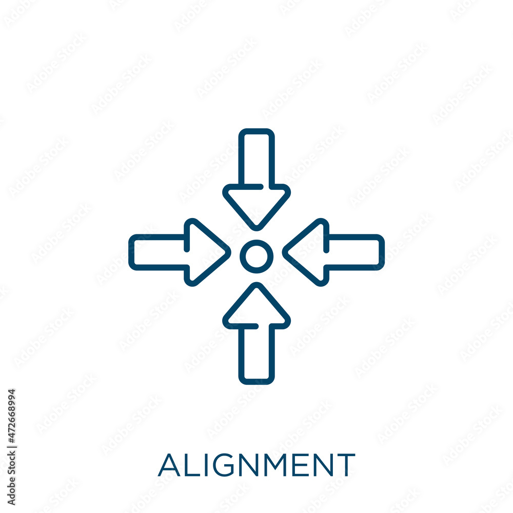 Poster alignment icon. thin linear alignment outline icon isolated on white background. line vector alignme