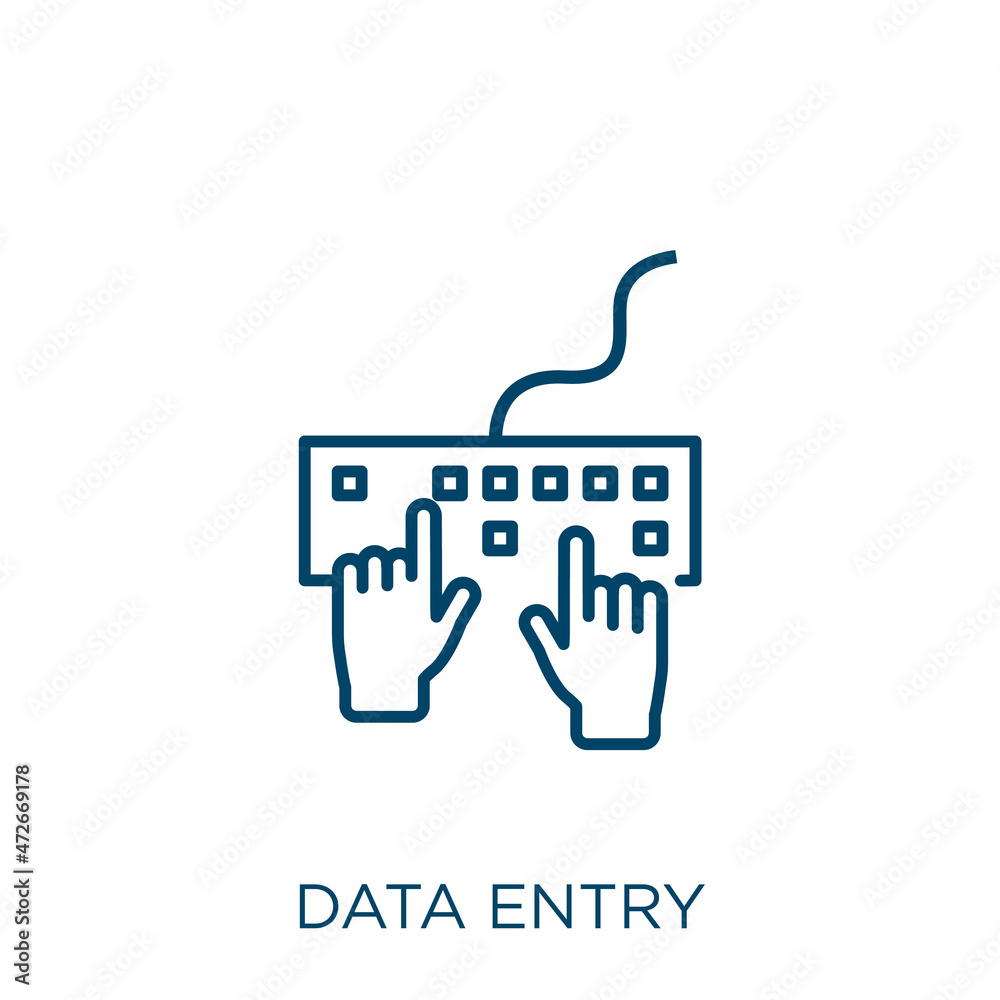 Poster data entry icon. thin linear data entry outline icon isolated on white background. line vector data 