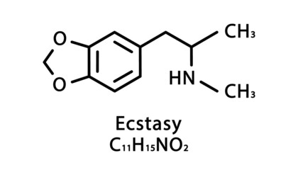 Ecstasy molecular structure. MDMA skeletal chemical formula. Chemical molecular formula vector illustration