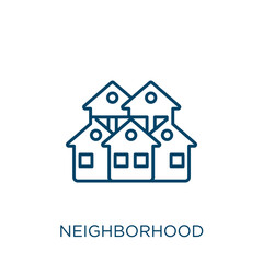 neighborhood icon. Thin linear neighborhood outline icon isolated on white background. Line vector neighborhood sign, symbol for web and mobile.