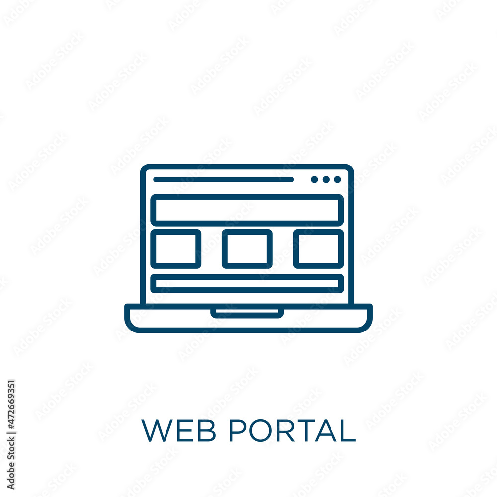 Poster web portal icon. thin linear web portal outline icon isolated on white background. line vector web p