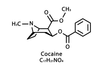 Cocaine molecular structure. Cocaine skeletal chemical formula. Chemical molecular formula vector illustration