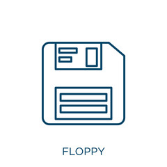 floppy icon. Thin linear floppy outline icon isolated on white background. Line vector floppy sign, symbol for web and mobile.