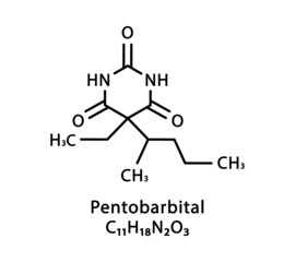 Pentobarbital molecular structure. Pentobarbital skeletal chemical formula. Chemical molecular formula vector illustration