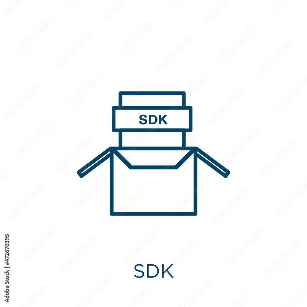Poster sdk icon. thin linear sdk outline icon isolated on white background. line vector sdk sign, symbol fo