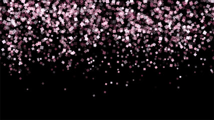 Purple square confetti isolated on black background. Vector illustration. Falling pink rectangles for party decoration, birthday celebrate, banner, anniversary or Christmas, New Year. Festival decor.