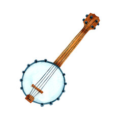 Banjo. Watercolor painting isolated on white background. - 472673150