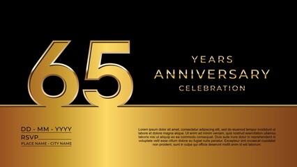 65th anniversary logotype. Golden anniversary celebration template design for booklet, leaflet, magazine, brochure poster, banner, web, invitation or greeting card. Vector illustrations. EPS 10