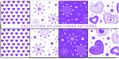 set of four seamless patterns,  collection of new year and christmas patterns