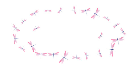 Fairy rosy pink dragonfly flat vector background. Spring pretty insects. Decorative dragonfly flat girly wallpaper. Gentle wings damselflies graphic design. Garden beings