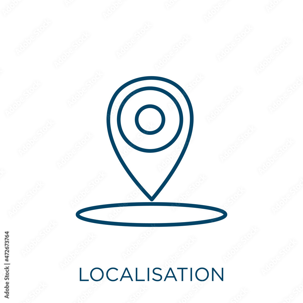 Poster localisation icon. thin linear localisation outline icon isolated on white background. line vector l