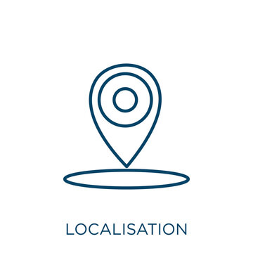 localisation icon. Thin linear localisation outline icon isolated on white background. Line vector localisation sign, symbol for web and mobile.