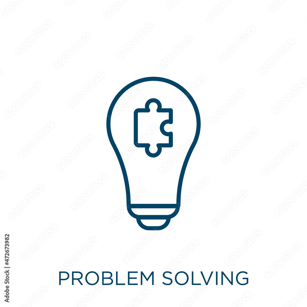 Poster problem solving icon. thin linear problem solving outline icon isolated on white background. line ve