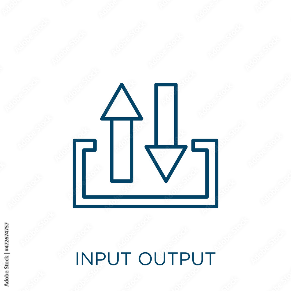 Poster input output icon. thin linear input output outline icon isolated on white background. line vector i