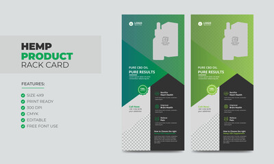 Hemp product Sale Rack Card or Dl Flyer Template. Cannabis Sativa Product Sale Rack Card. Cbd Dl Flyer