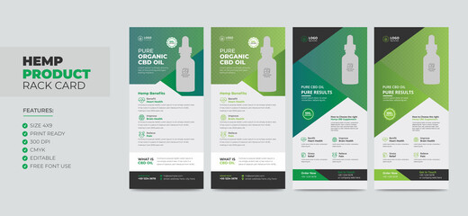 Hemp product Sale Rack Card or Dl Flyer Template Set. Cannabis Sativa Product Sale Rack Card. Cbd Dl Flyer