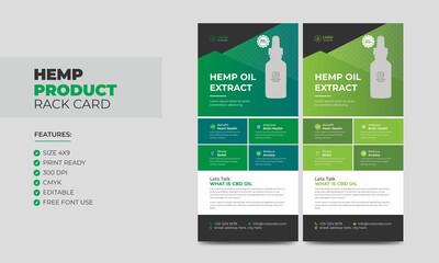 Hemp product Sale Rack Card or Dl Flyer Template. Cannabis Sativa Product Sale Rack Card. Cbd Dl Flyer