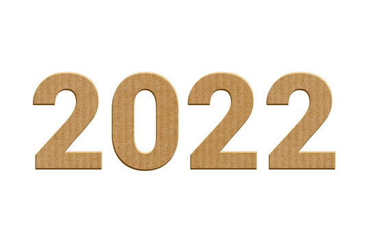 Happy new year 2022 design from cardboard. Design element for festive banner, card, invitation. Minimal cover design.