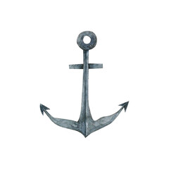 Anchor. Design for the decoration of children's parties. Watercolor drawing on a white background.