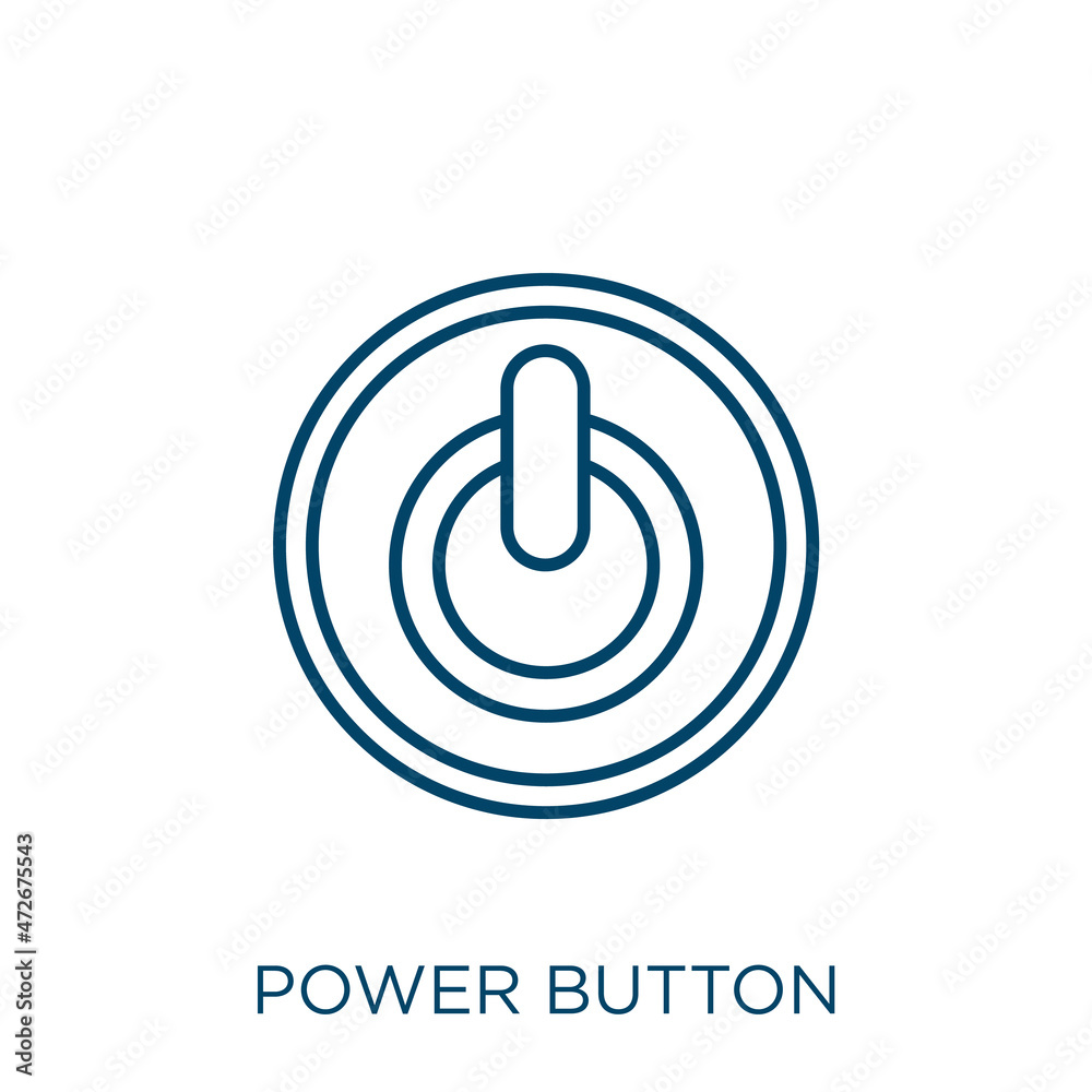 Poster power button icon. thin linear power button outline icon isolated on white background. line vector p