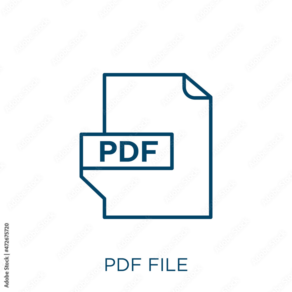 Poster pdf file icon. thin linear pdf file outline icon isolated on white background. line vector pdf file 