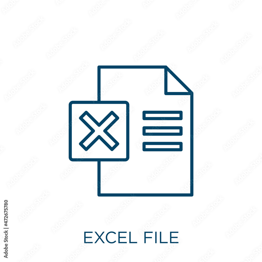 Fototapete excel file icon. Thin linear excel file outline icon isolated on white background. Line vector excel file sign, symbol for web and mobile.
