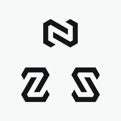 N, Z or S letter initial logo design. Monogram design isolated.