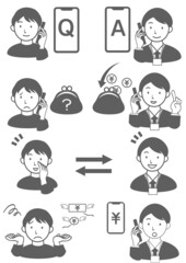 お客とセールスパーソンのやり取りをイメージした上半身のアイコンセット