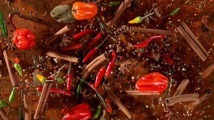 Freeze motion of flying various kinds of spices