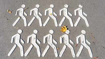 people, business, team, illustration, silhouette, pedestrian crossing, asphalt, autumn, walking, direction, group, 