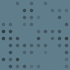 Abstract seamless geometric pattern. Mosaic background of black circles. Evenly spaced big shapes of different color. Vector illustration on blue gray background