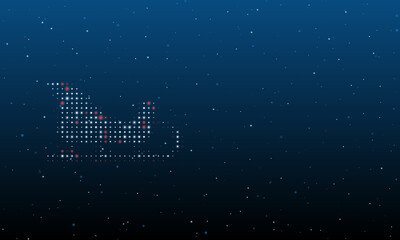 Fototapeta na wymiar On the left is the sleigh symbol filled with white dots. Background pattern from dots and circles of different shades. Vector illustration on blue background with stars