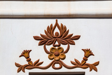 Closeup of The Facade and Sculpted Relief at The San Xavier Del Bac Spanish Mission Near Tucson, Arizona, USA