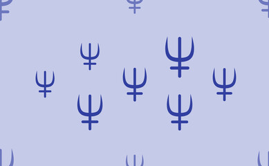 Seamless pattern of large isolated blue astrological neptune symbols. The pattern is divided by a line of elements of lighter tones. Vector illustration on light blue background
