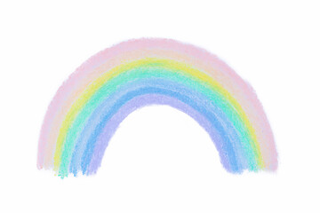 Fototapeta premium A rainbow drawn in chalk and isolated on a white background.