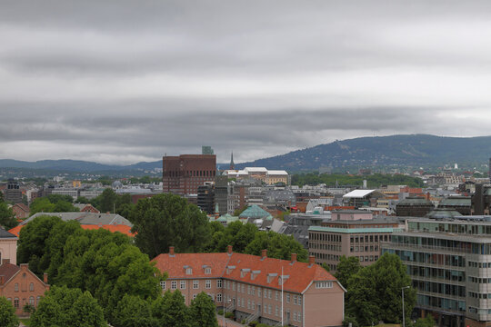 City panorama and municipality building. Oslo, Norway