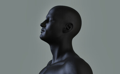 Profile of a man with eyes closed and tears streaming down his face, light background.  3D illustration.