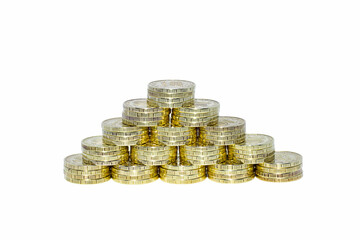 Gold coins isolated on a white background.