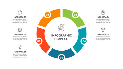 Diagram concept for infographic with 5 steps, options, parts or processes. Business data visualization.